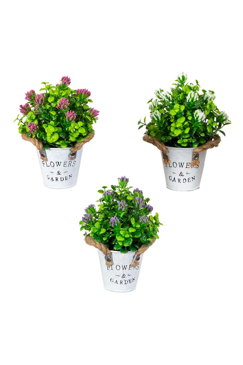 8-in Artificial Blooming Plant in Rustic Flowers & Garden Planter - Set of 3, Main, color, Assortment 2