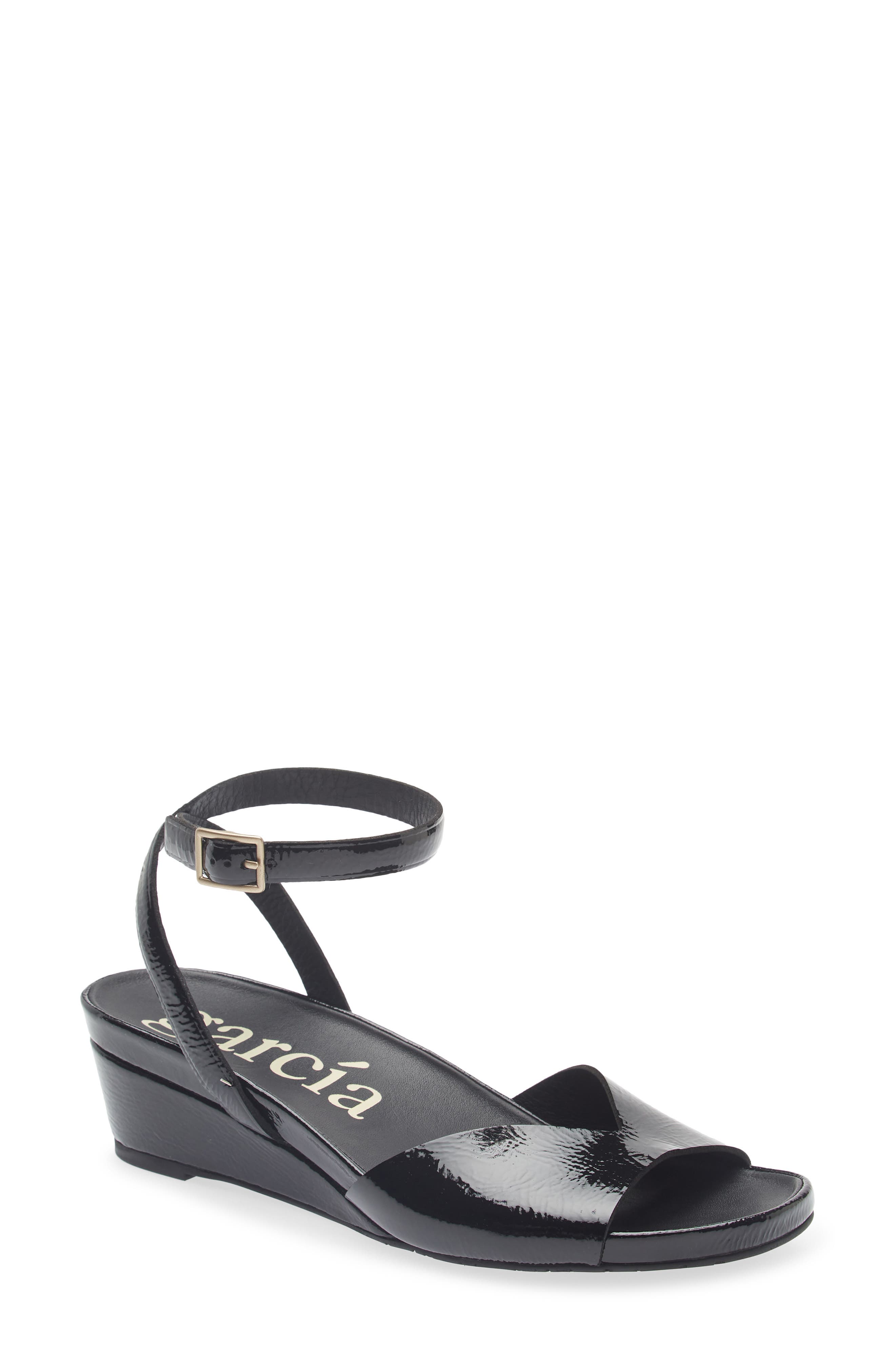 Pedro Garcia Wamika Leather Wedge Sandal, Main, color, Black Castoro Naplack