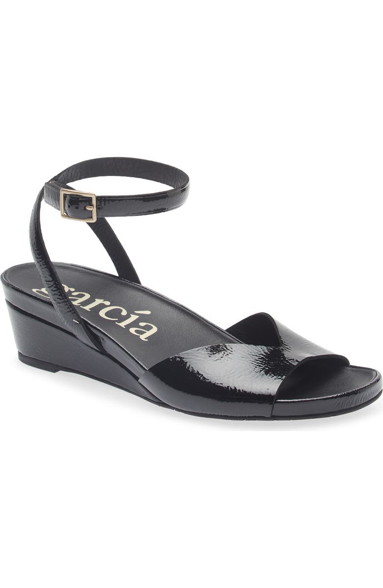 Pedro Garcia Wamika Leather Wedge Sandal, Main, color, Black Castoro Naplack
