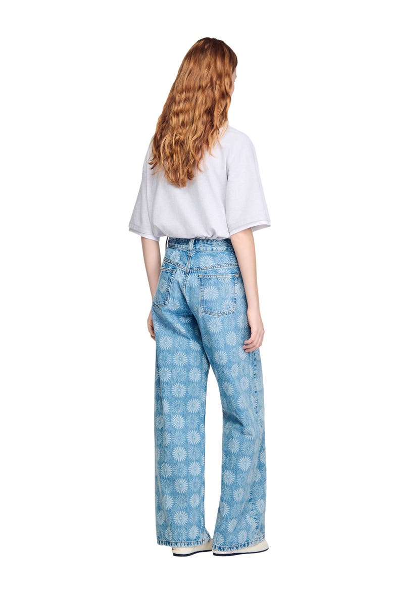 Wide-leg floral print jeans, Alternate, color, Blue jean