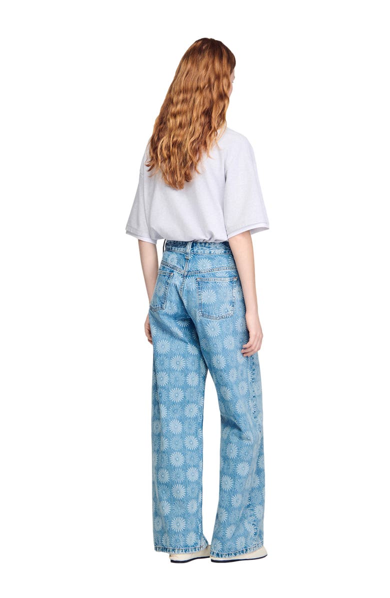 SANDRO Wide-leg floral print jeans, Alternate, color, Blue Jean