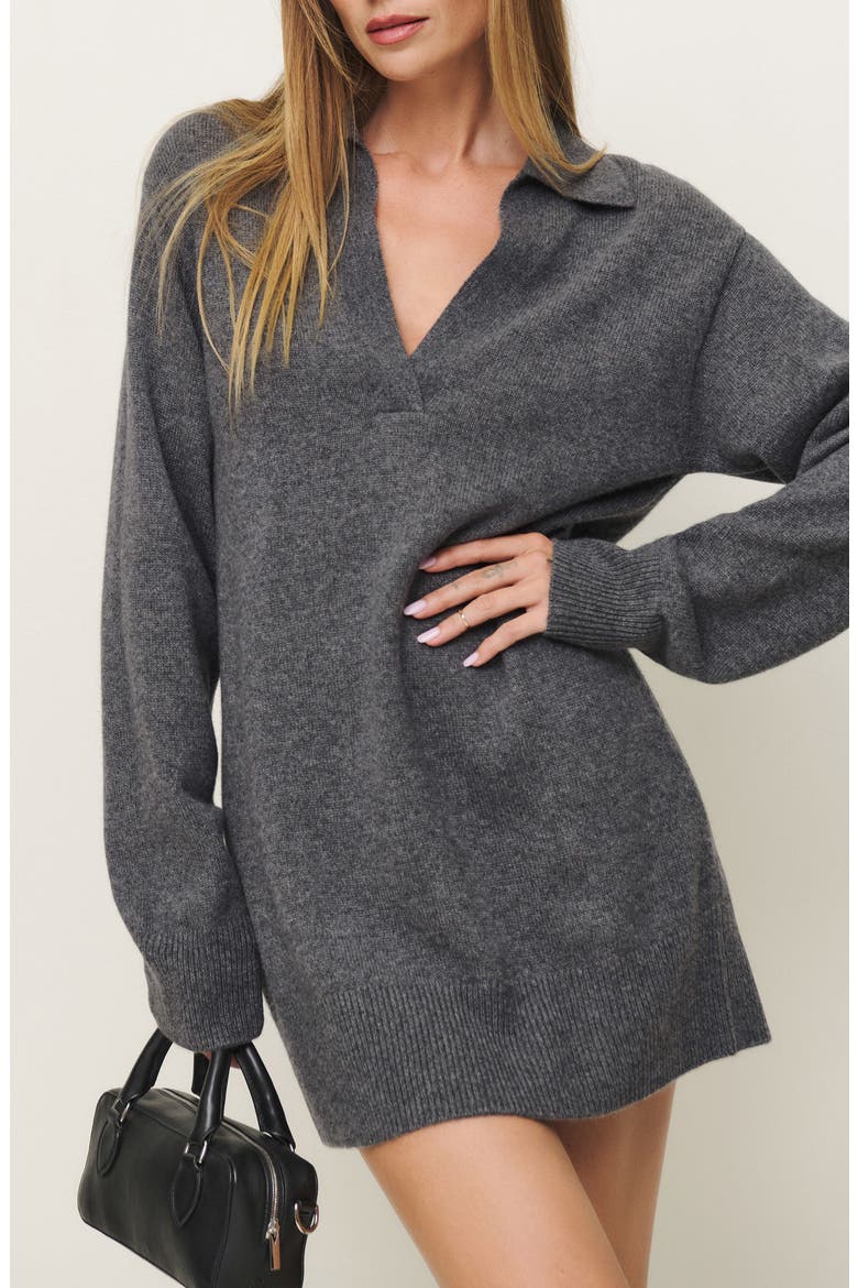 Maeve Long Sleeve Recycled Cashmere & Wool Blend Polo Sweater Minidress, Alternate, color, THUNDER
