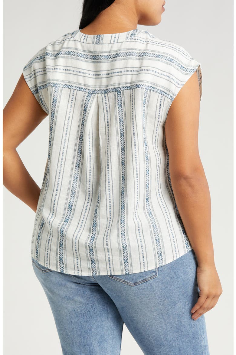 Stripe Cap Sleeve Linen Blend Button-Up Top, Alternate, color, NOVELTY CREAM STRIPE