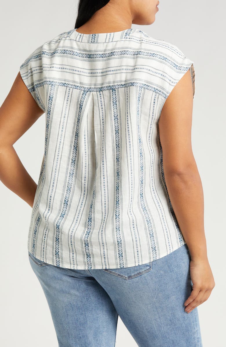 Liverpool Los Angeles Stripe Cap Sleeve Linen Blend Button-Up Top, Alternate, color, Novelty Cream Stripe