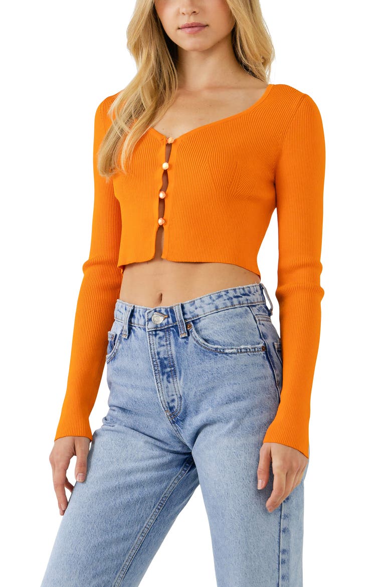 Ribbed Crop Cardigan, Alternate, color, ORANGE
