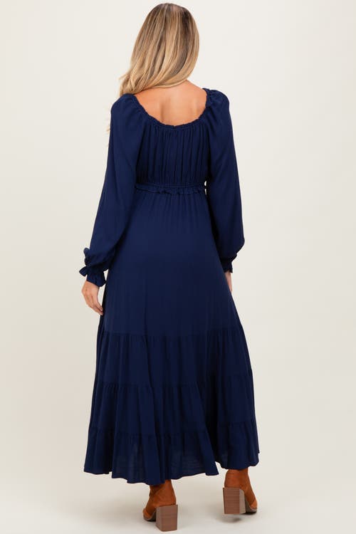 Pinkblush Ruffled Fit And Flare Maxi Dress In Blue