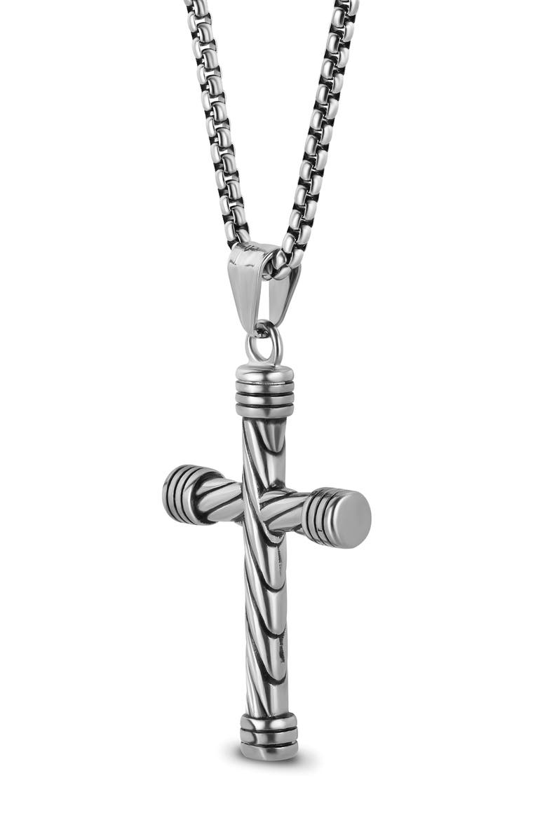 Men's Twisted Cross Pendant Necklace, Alternate, color, SILVER