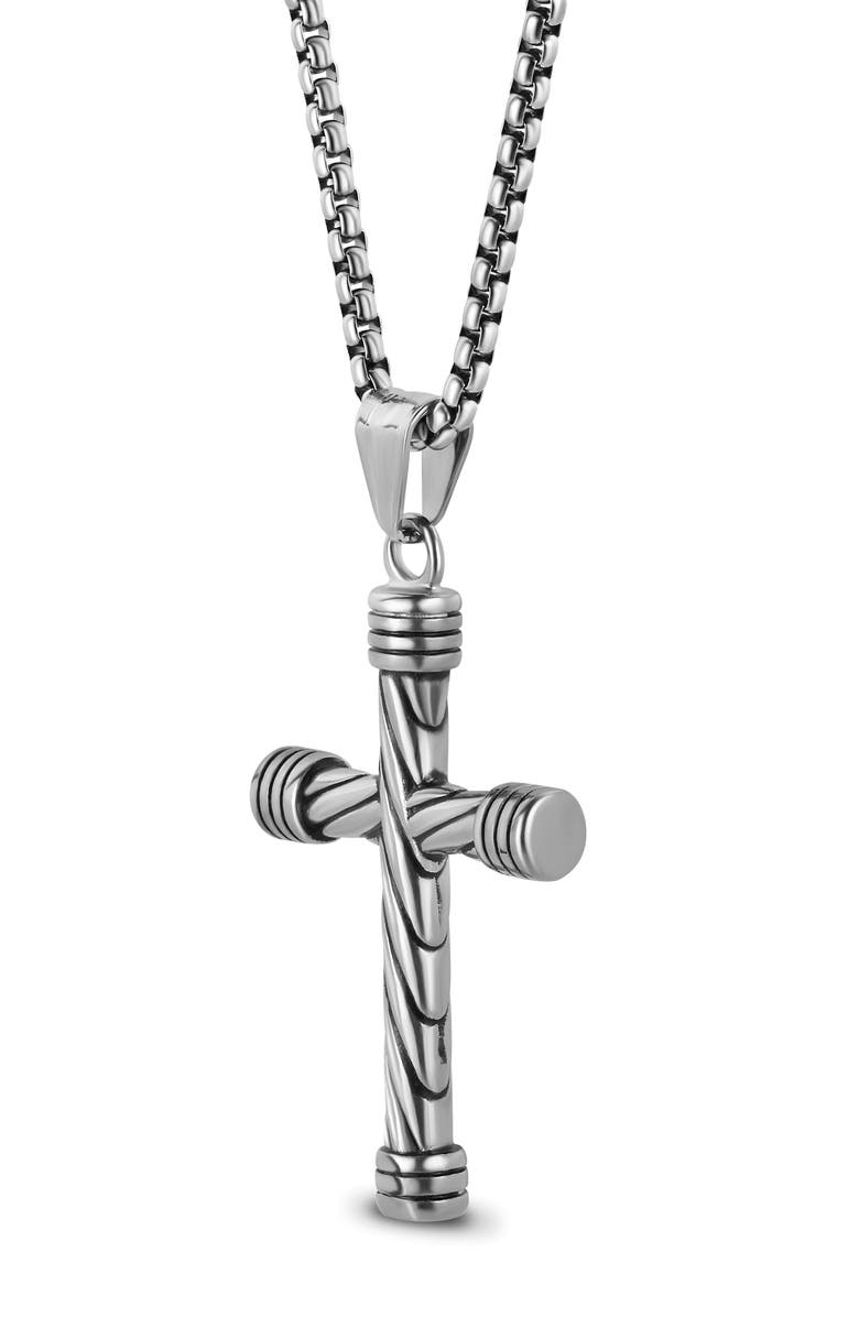 EDFORCE Men's Twisted Cross Pendant Necklace, Alternate, color, Silver