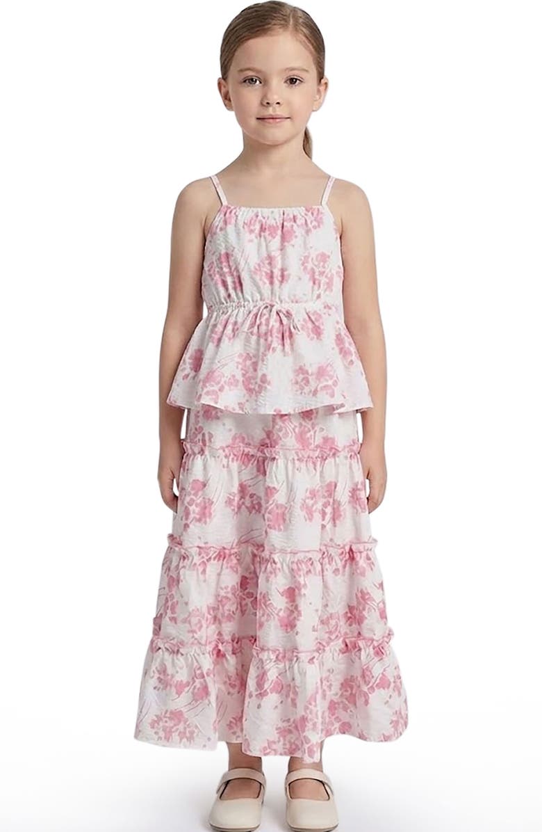 Hayden Girls Kids' Textured Floral Cotton Tiered Skirt, Alternate, color, Pink