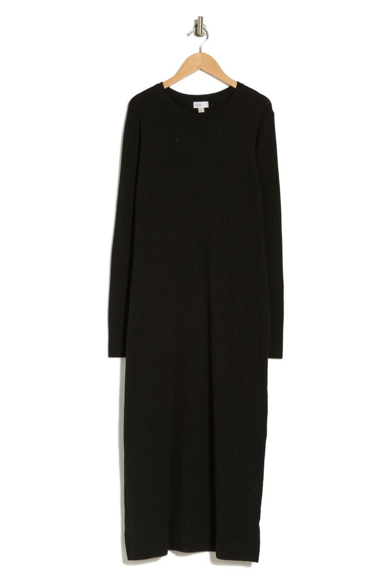 Ribbed Long Sleeve Sweater Dress, Alternate, color, BLACK