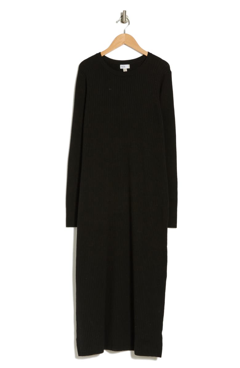 NORDSTROM RACK Ribbed Long Sleeve Sweater Dress, Alternate, color, Black