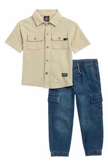 Kids' Short Sleeve Button-Up Shirt & Cargo Jeans Set