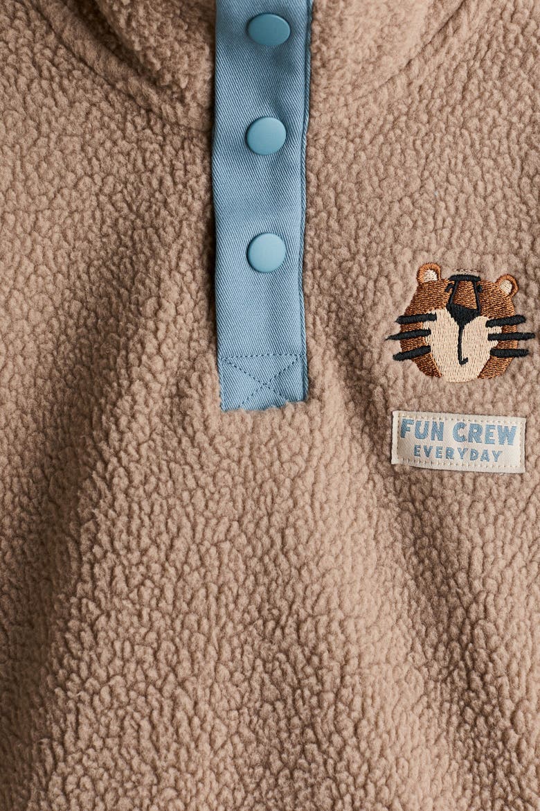Teddy Fleece Sweatshirt With Collar, Alternate, color, Light taupe/Fun Crew