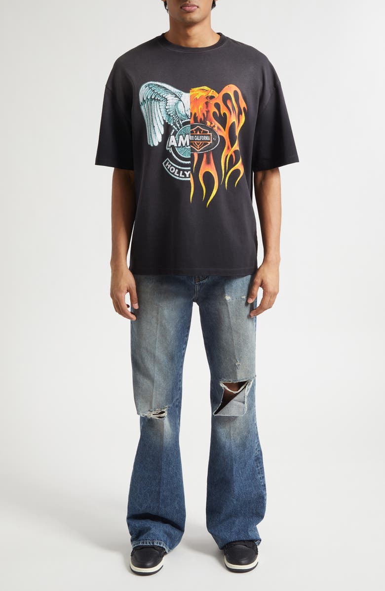 AMIRI Oversize Splice Graphic T-Shirt, Alternate, color, Black