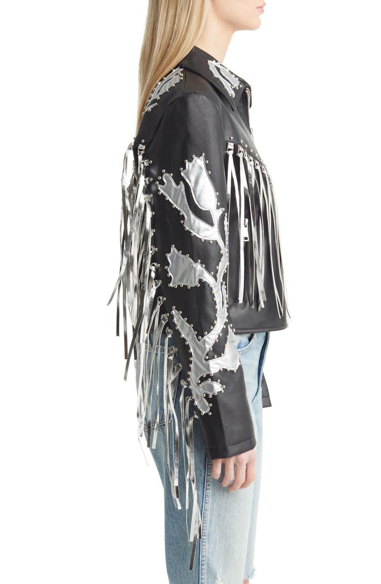 AZALEA WANG Western Fringe & Stud Faux Leather Jacket, Alternate, color, 