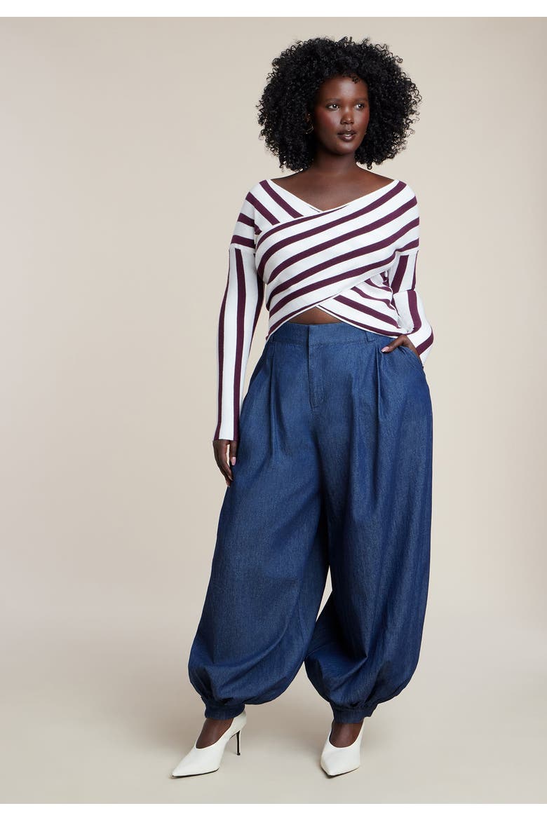 Striped Wrap Front Cropped Sweater, Alternate, color, BURGUNDY/WHITE STRIPE