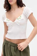 BDG Urban Outfitters Embroidered Smocked Cotton Top