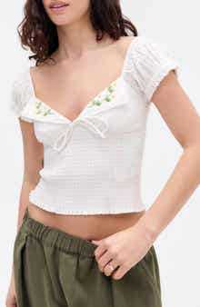 BDG Urban Outfitters Embroidered Smocked Cotton Top