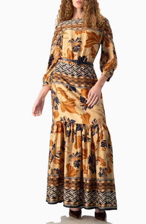 Belted Floral Fit-and-Flare Maxi Dress