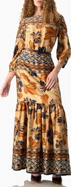 IVONNE Belted Floral Fit-and-Flare Maxi Dress