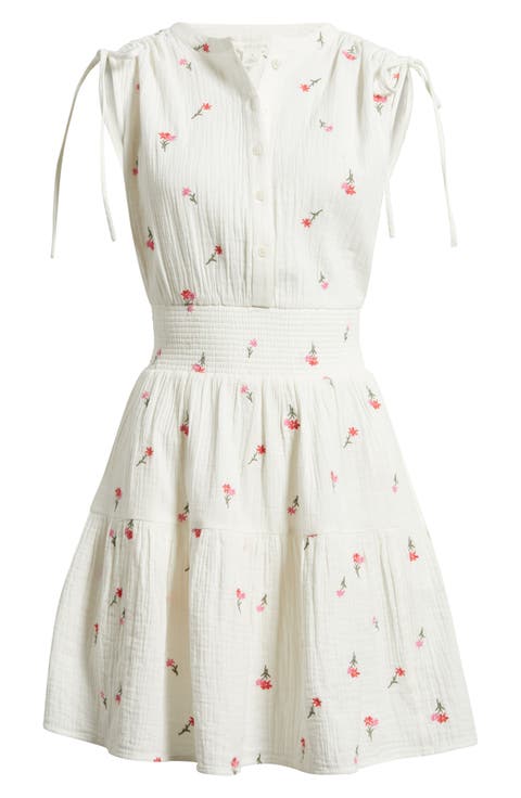 Floral Embroidered Sleeveless Cotton Gauze Dress