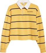 Sporty & Rich Serif Logo Embroidered Cotton Long Sleeve Rugby Polo