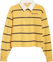 Sporty & Rich Serif Logo Embroidered Cotton Long Sleeve Rugby Polo