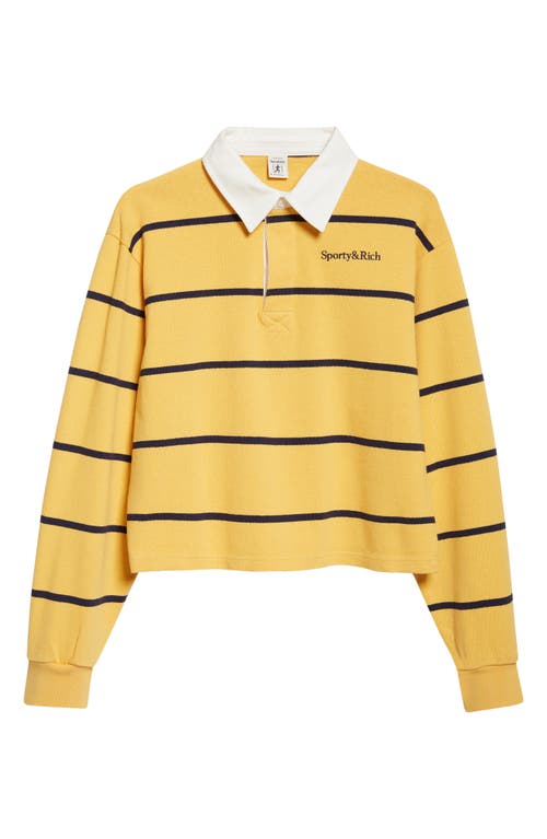 Sporty And Rich Sporty & Rich Serif Logo Embroidered Cotton Long Sleeve Rugby Polo In Yellow