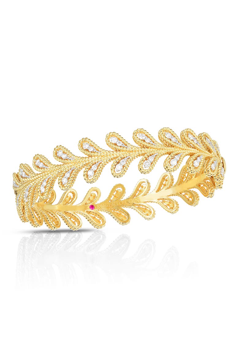 Byzantine Barocco Diamond Leaf Ring, Main, color, YELLOW GOLD