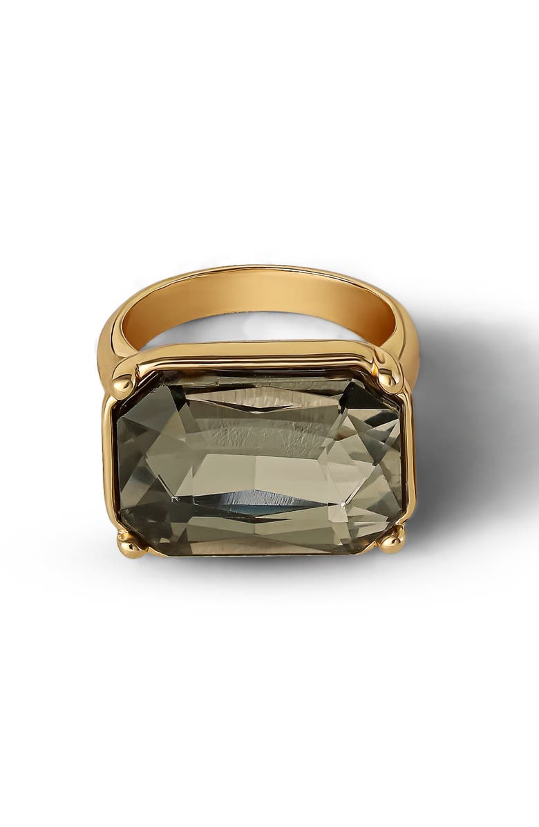 Jessica Simpson Gold-Tone Smoky Black Rectangle Stone Ring, Alternate, color, 
