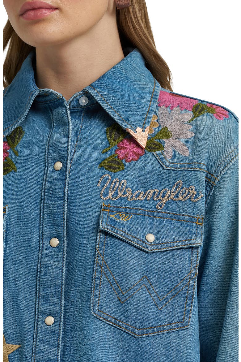 x Lainey Wilson Embroidered Denim Snap-Up Shirt, Alternate, color, DENIM
