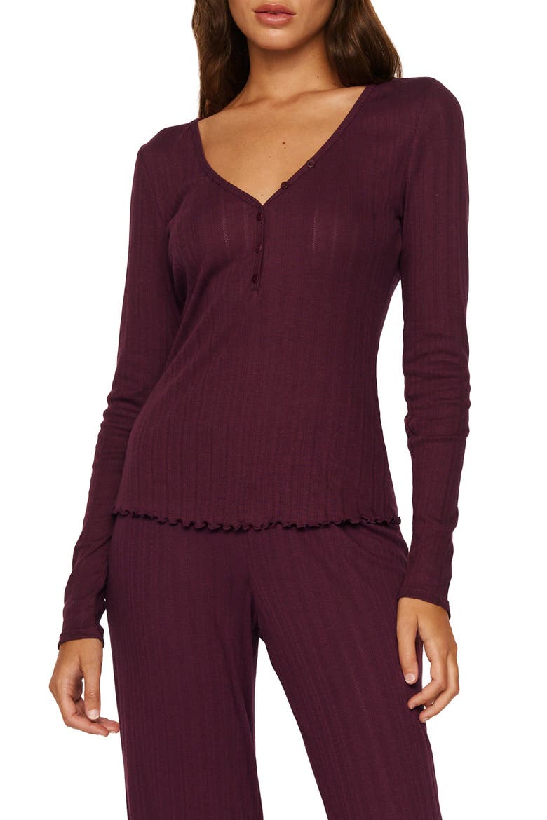 Pointelle Rib Henley Pajama Top, Main, color, WILDBERRY