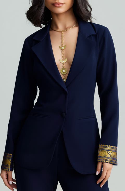 Mila Metallic Contrast Cuff Blazer