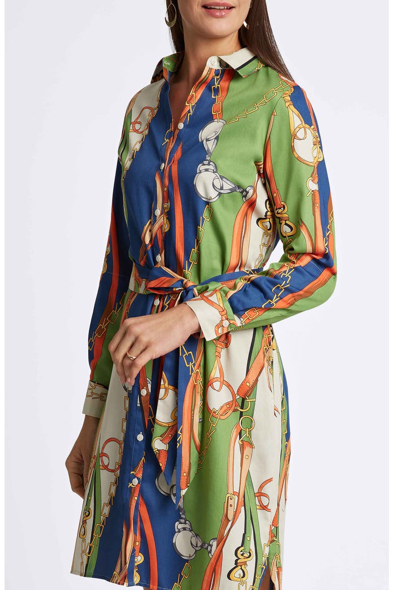 Rocca Chain Print Belted Long Sleeve Shirtdress, Alternate, color, GREEN MULTI