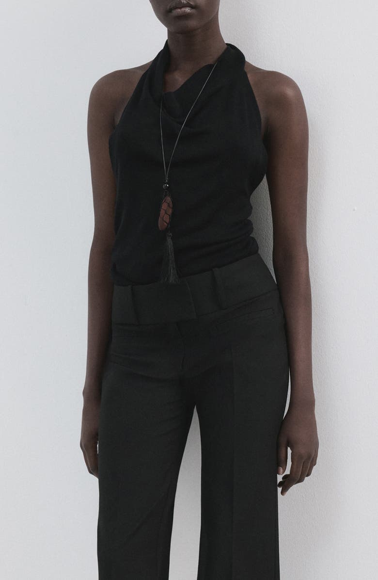 MANGO Knit Halter Neck Open Back Top, Main, color, Black