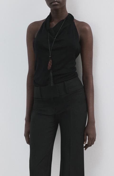 Knit Halter Neck Open Back Top
