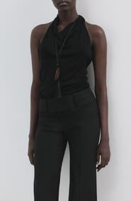 MANGO Knit Halter Neck Open Back Top