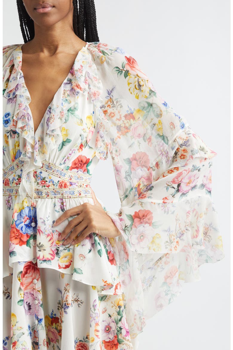 I Left My Heart in Granada Print Long Sleeve Tiered Ruffle Silk Minidress, Alternate, color, I LEFT MY HEART IN GRANADA