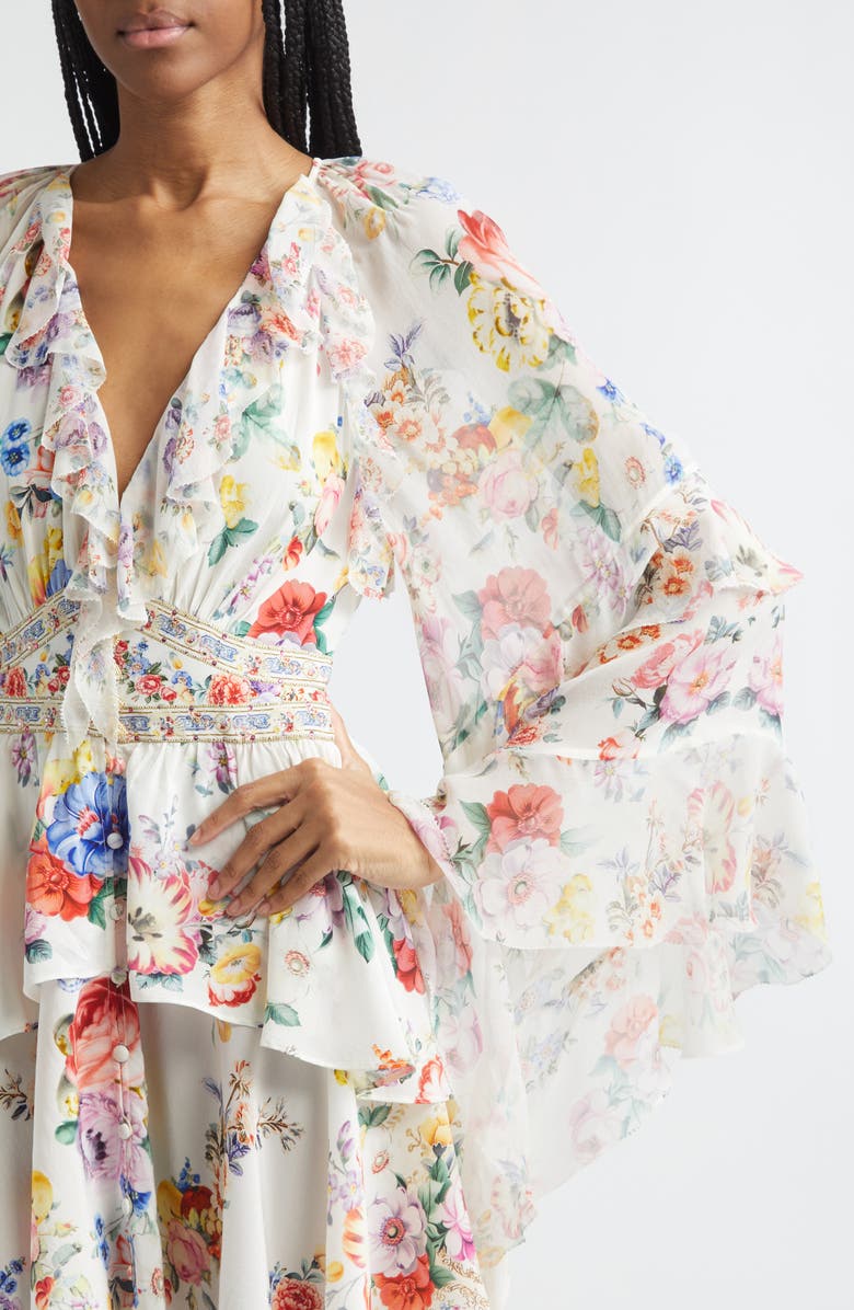 Camilla I Left My Heart in Granada Print Long Sleeve Tiered Ruffle Silk Minidress, Alternate, color, I Left My Heart In Granada