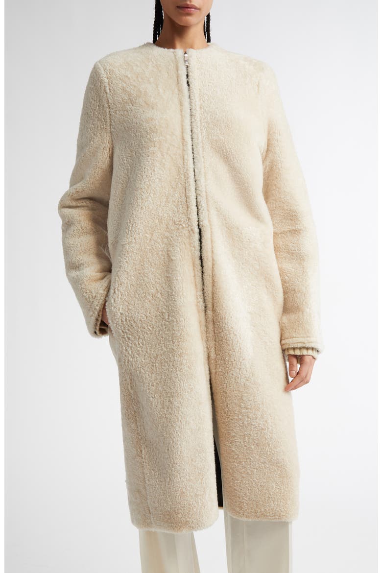 Genuine Teddy Shearling Zip Coat, Main, color, CREAM