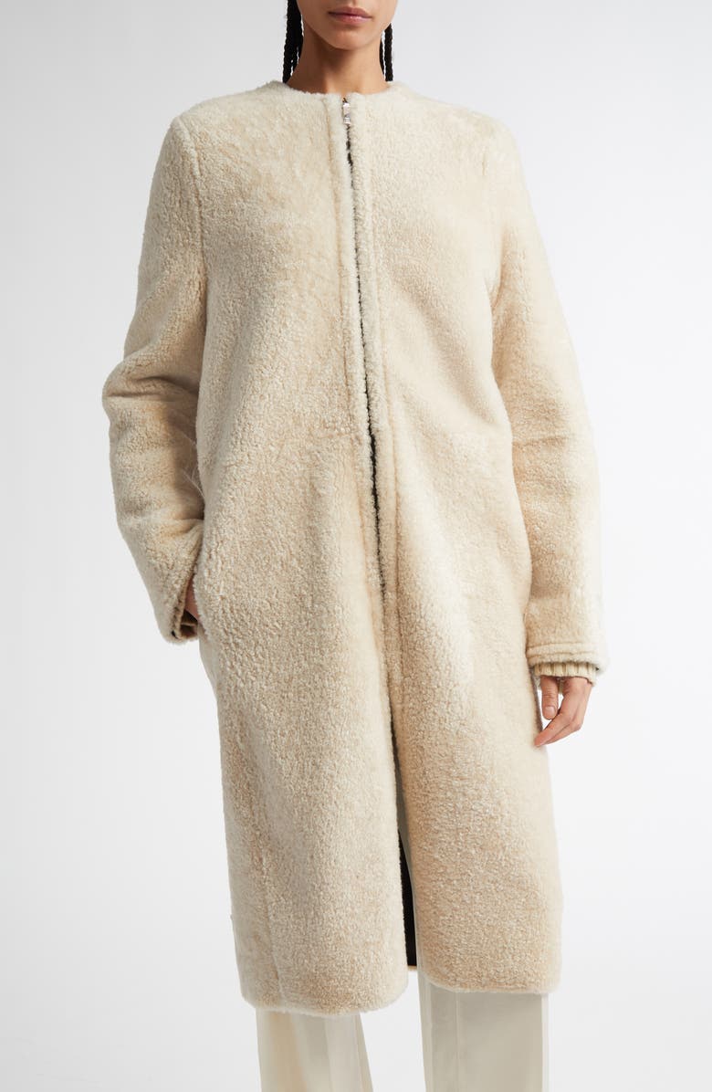 TOTEME Genuine Teddy Shearling Zip Coat, Main, color,
