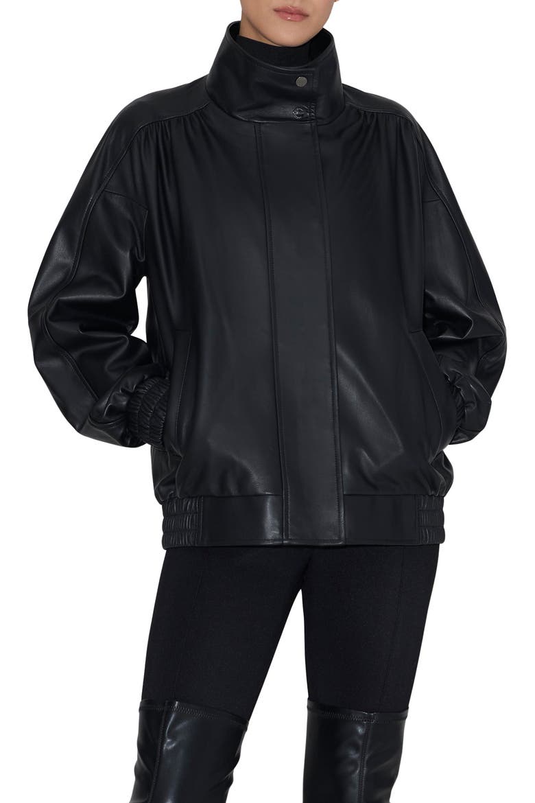 Miu Leather Jacket, Main, color, BLACK