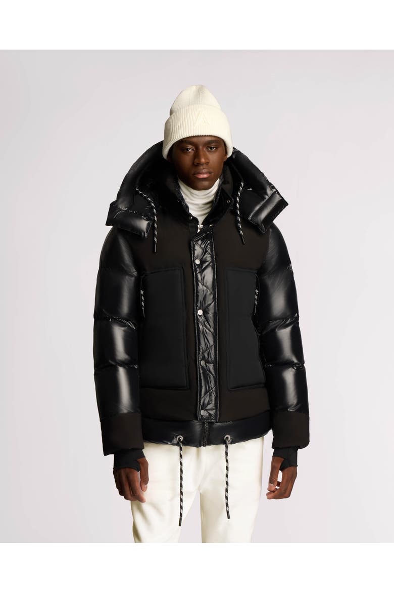 Farlin Mixed Media Relaxed Fit Puffer with Removable Hood, Main, color, Black