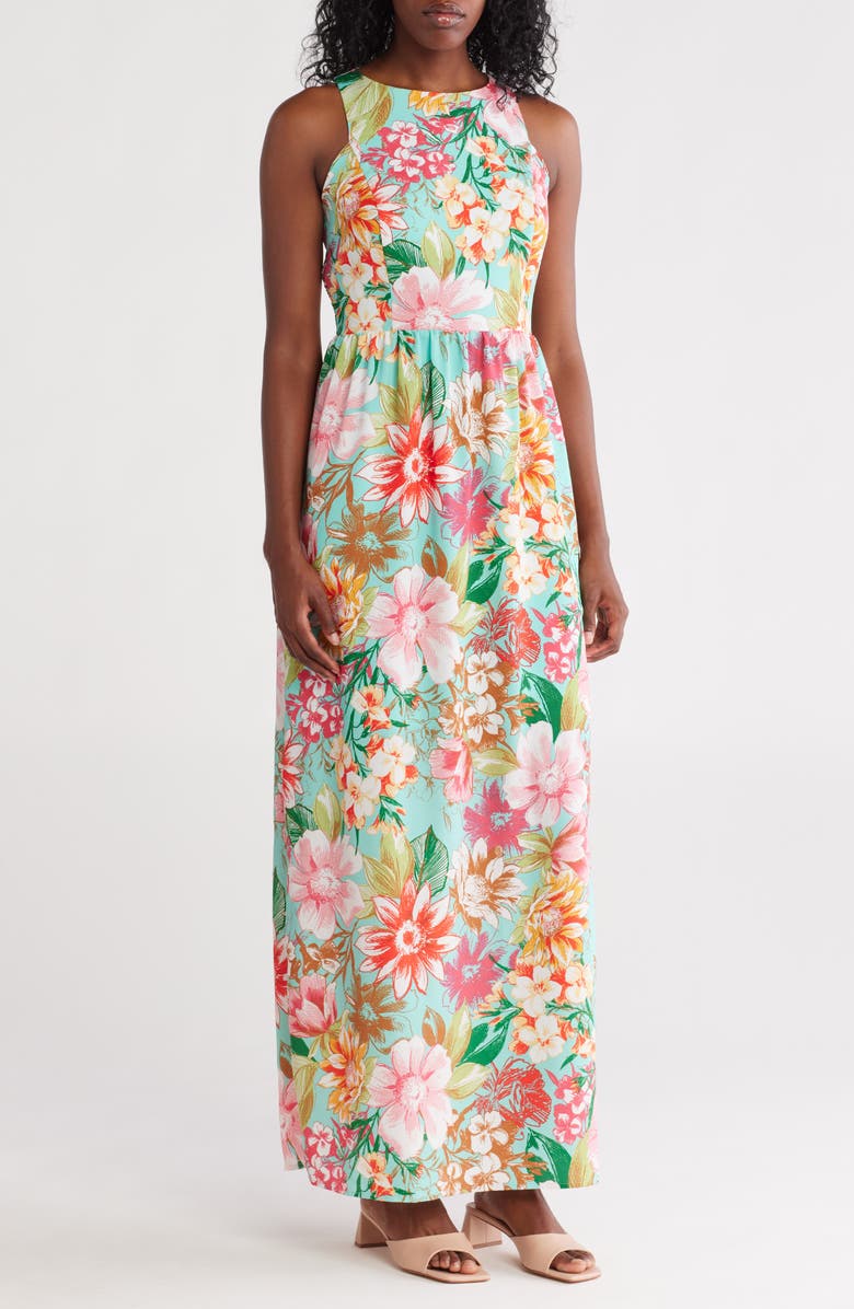 Vince Camuto Floral Halter Neck Sleeveless Maxi Dress, Main, color,