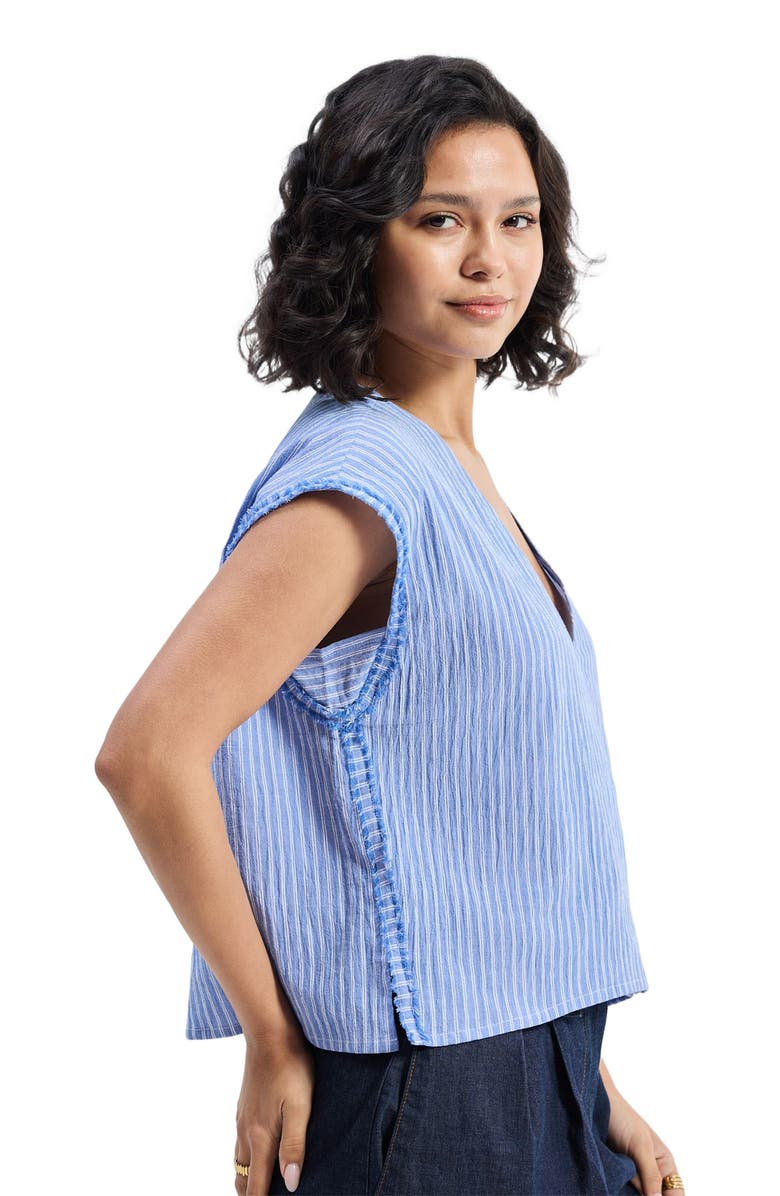 Reistor Boxy V-neck Top in Blue Stripes, Alternate, color, Stylish Symmetry