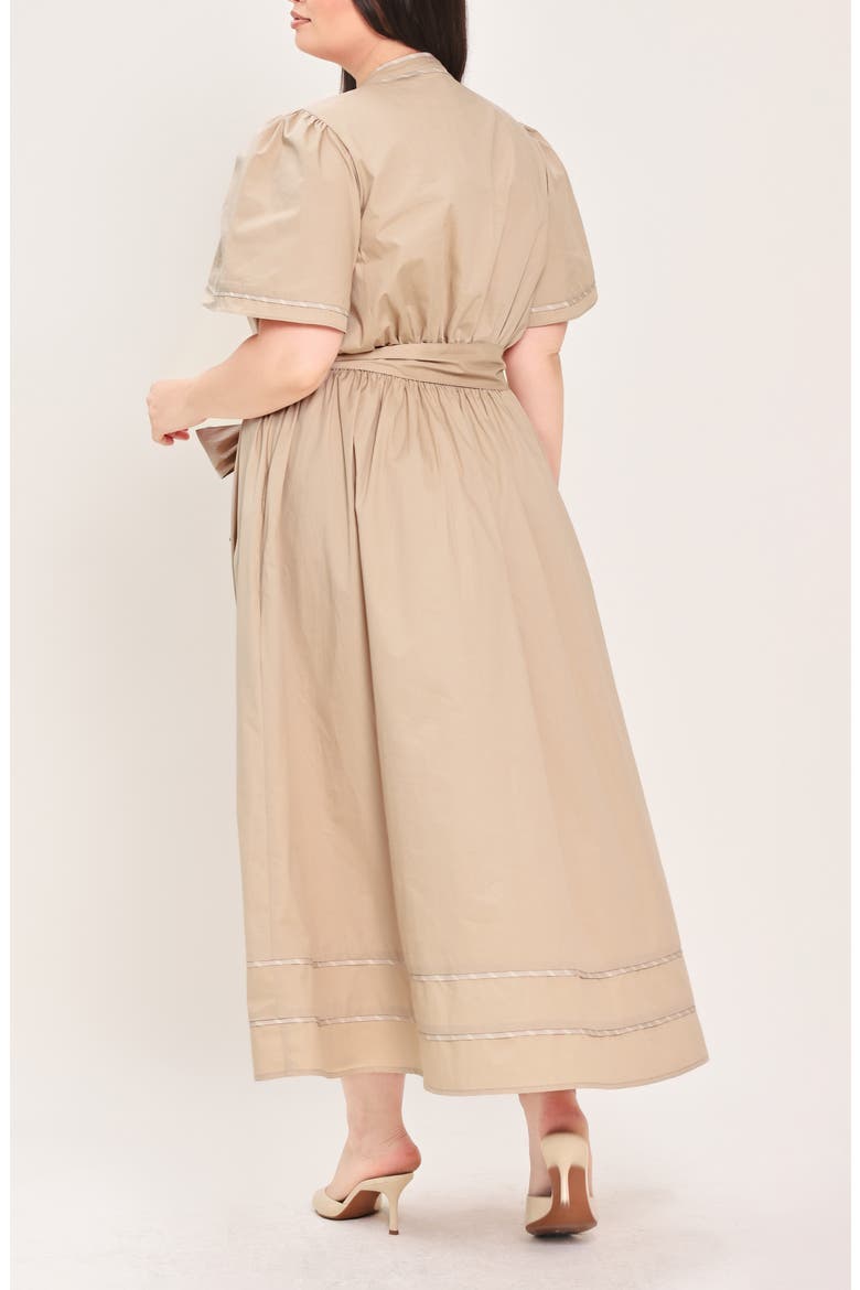 Solid Tie Waist Midi Dress, Alternate, color, TAUPE