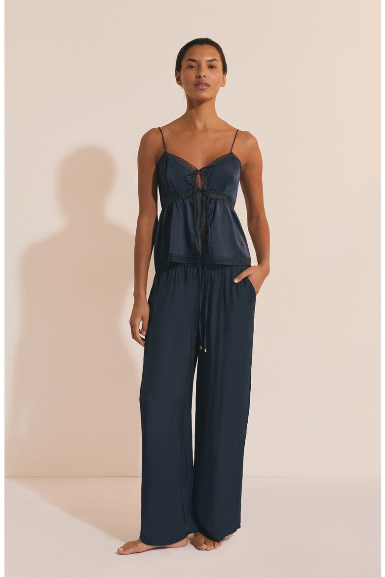 Noreen Tie Front Pajama Camisole, Alternate, color, NIGHT BLUE