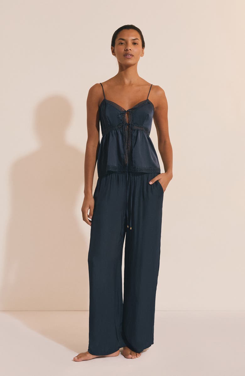 Etam Noreen Tie Front Pajama Camisole, Alternate, color, Night Blue