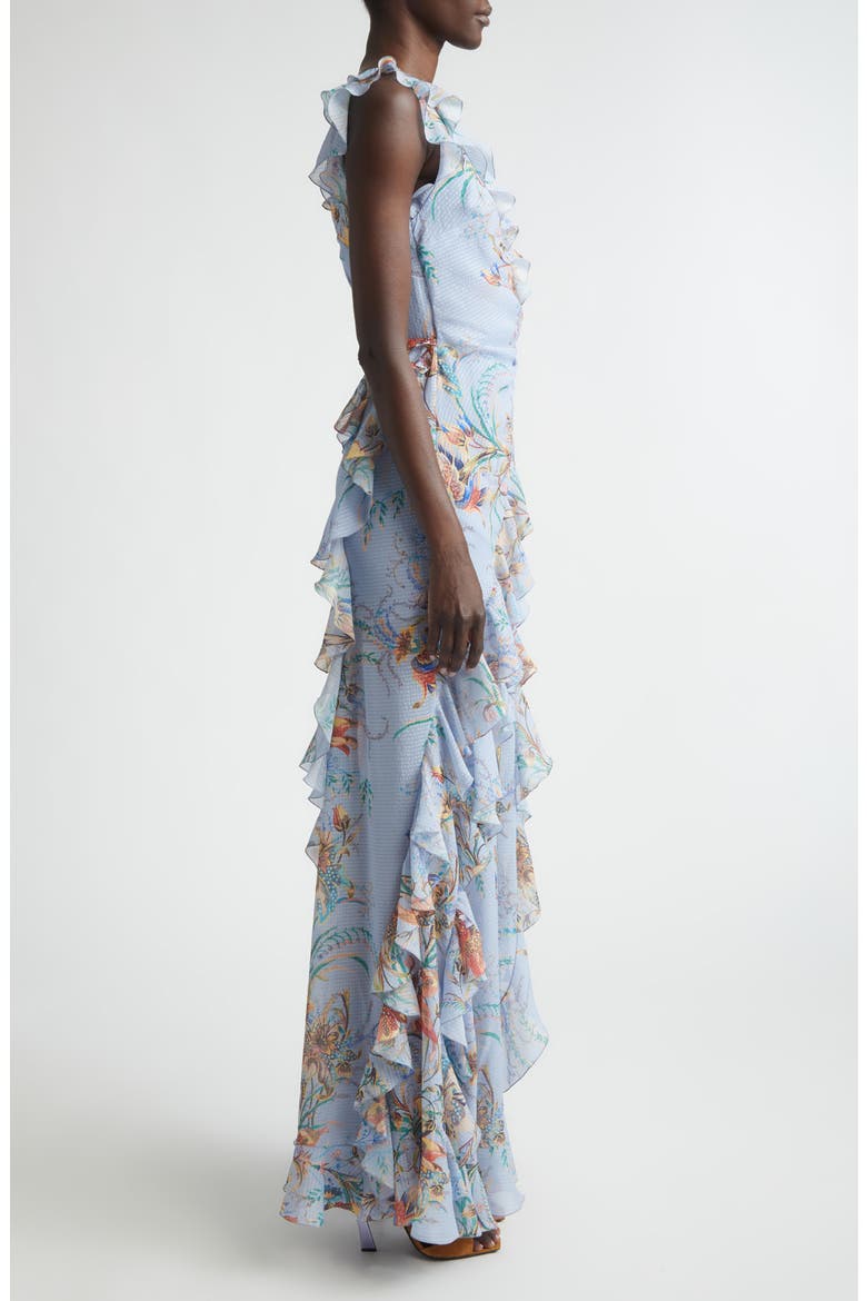 Floral Ruffled Check Jacquard Gown, Alternate, color, PRINT ON PALE BLUE BASE