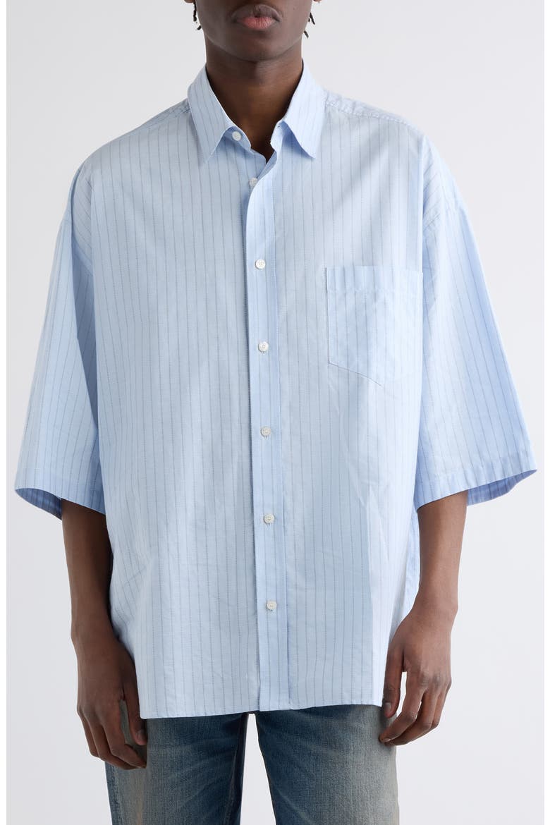 Soffia Stripe Short Sleeve Button-Up Shirt, Main, color, BABY BLUE